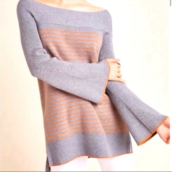 Anthropologie Striped Elise Ribbed Off Shoulder Sweater, Size XS - Picture 1 of 10
